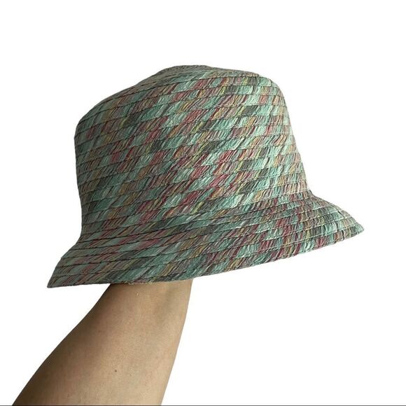 WOOLRICH Multicolor Cotton Bucket Hat Sun Hat Mint Green Pink One Size - Picture 8 of 11